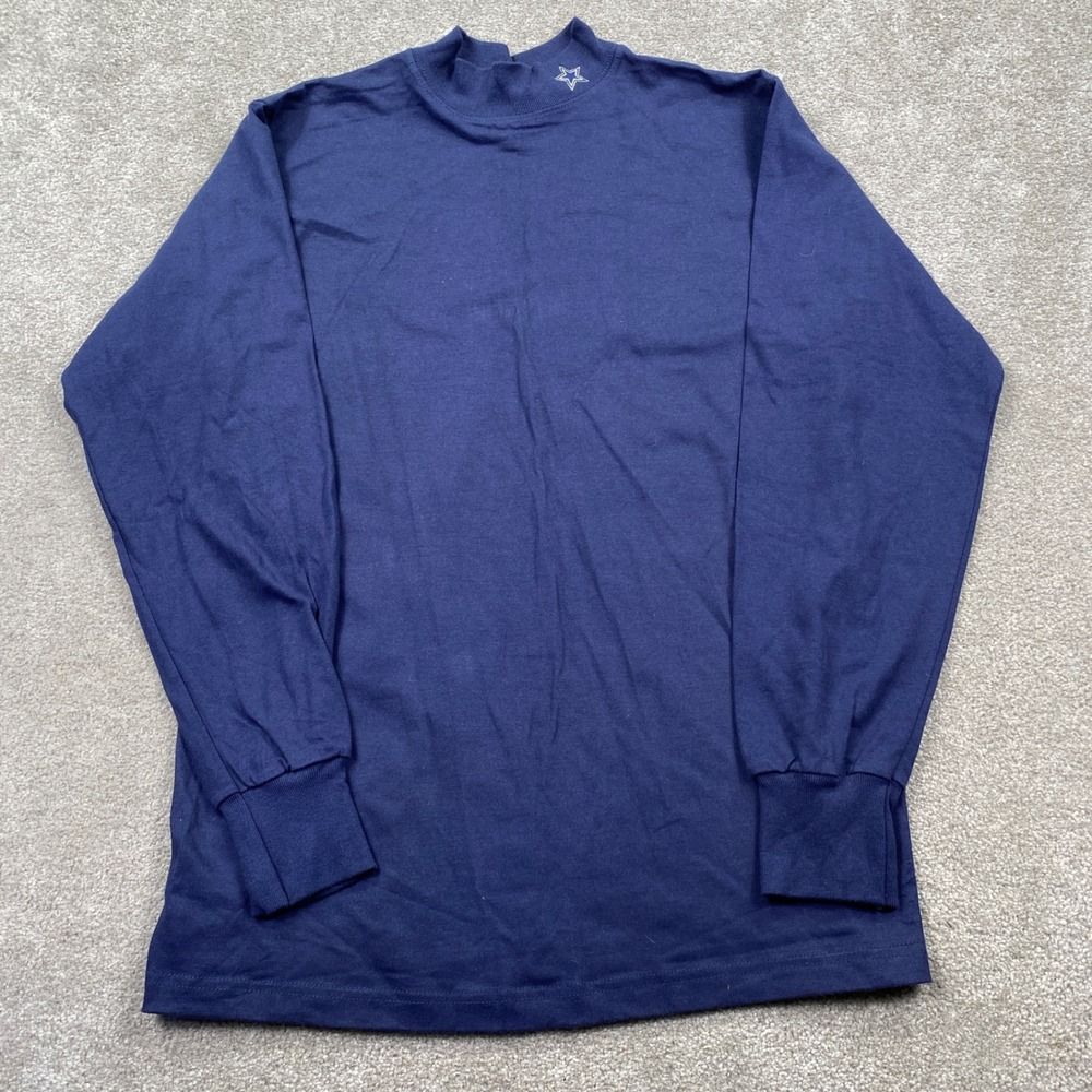 Pro Player Mock Neck Shirt Mens Medium Navy Blue Long Sleeve Embroidered Star